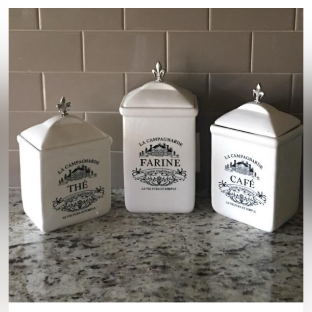 American Atelier White Ceramic Canister French earthenware set